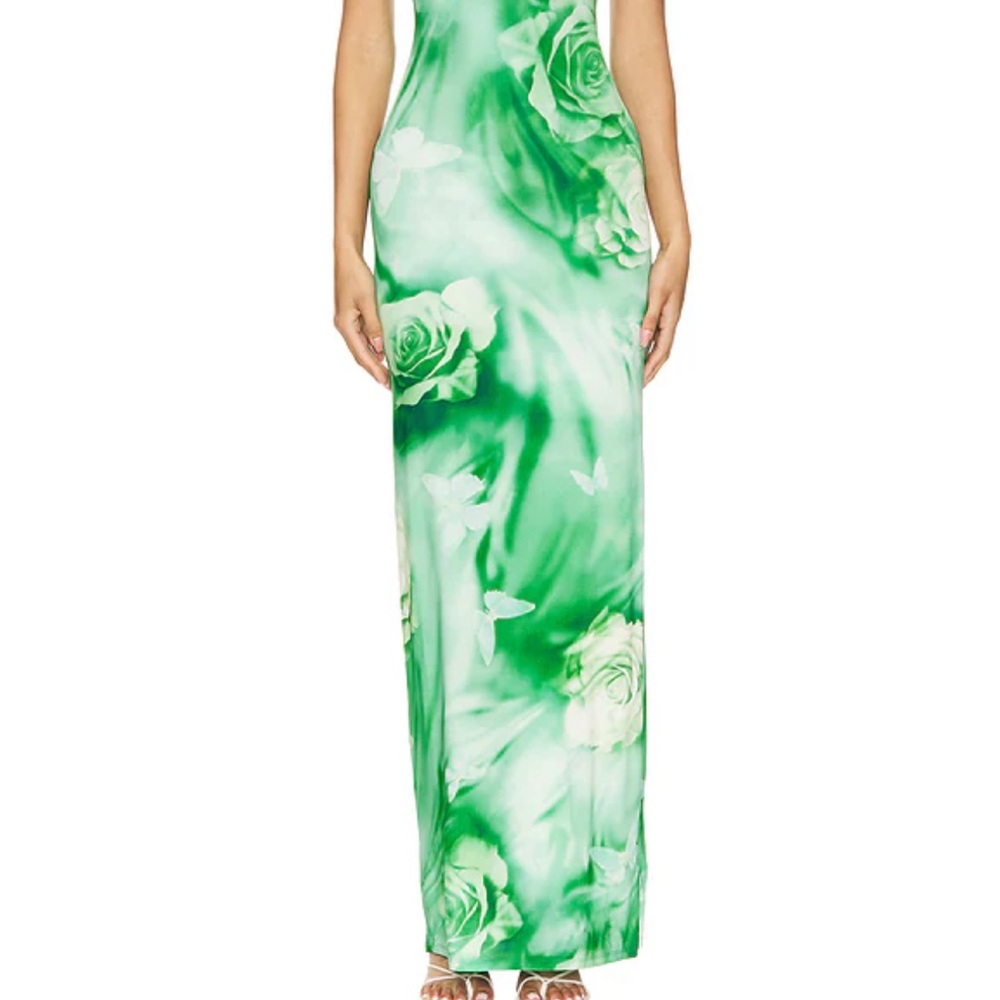 Green Floral Maxi Dress / ZURA MAXI DRESS IN GREEN ROSE SWIRL